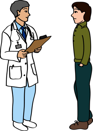 Ein Arzt spricht mit einer anderen Person. 
