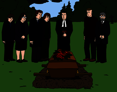 Eine Beerdigung: Eine Gruppe von Menschen steht an einem Grab